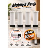 NZB Mobilya Kanepe Baza Koltuk Dolap Metal Yükseltici Destek Ayağı Ayarlanabilir Beyaz Ayak 10 cm 4 Adet