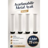 NZB Mobilya Kanepe Baza Koltuk Metal Destek Ayağı Yükseltici Ayarlanabilir Beyaz Ayak 25 cm 4 Adet