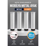 NZB Mobilya Kanepe Baza Koltuk Metal Dolap Yükseltici Destek Ayağı Ayarlanabilir Beyaz Ayak 20 cm 4 Adet