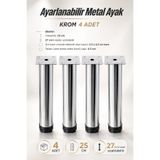 NZB Mobilya Kanepe Baza Koltuk Metal Yükseltici Destek Ayağı Ayarlanabilir Krom Ayak 25 cm 4 Adet