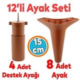 Nzb Mobilya Kanepe Sehpa Tv Ünitesi Koltuk Ayağı 15 cm Kahverengi Baza Ayak 12'li Set