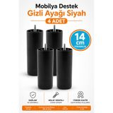 NZB Mobilya Kanepe Sehpa TV Ünitesi Koltuk Gizli Orta Destek Ayağı Baza Ayakları 14 cm Siyah 4 Adet