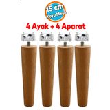 Nzb Mobilya Koltuk Kanepe Sehpa Masa Ayağı Ayakları M8 Civatalı Bağlantı Aparatlı 4'lü Set Ahşap 15 cm