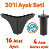 Nzb Mobilya Koltuk Kanepe Tv Ünitesi Yükseltme Destek Ayağı 9.5 cm Siyah Ayakları 20'li Set - 20 cm
