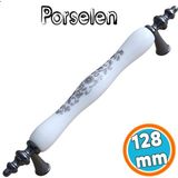 Nzb Mobilya Kulp Çekmece Mutfak Kulpları Dolabı Dolap Porselen Beyaz Füme 128 mm