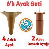 Nzb Mobilya Tv Ünitesi Çekyat Koltuk Kanepe Destek Ayağı 15 cm Ceviz Baza Ayak M8 Destek 6'lı Set
