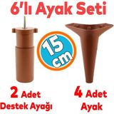 Nzb Mobilya Tv Ünitesi Çekyat Koltuk Kanepe Destek Ayağı 15 cm Kahverengi Baza Ayak M8 6'lı Set
