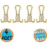 Nzb Portmanto Vestiyer Duvar Banyo Askısı Metal Dolap Elbise Askılığı Gold Beyaz Desenli 4 Adet - Altın