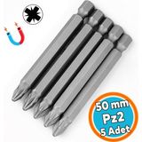 Nzb Pozidriv Bits Uç (5 Adet) Mıknatıslı 50 mm Pz2 Manyetik 1/4" Matkap Ucu 5 cm Güçlü Tayvan Çeliği - Gri