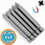 Nzb Pozidriv Bits Uç Pz2 (5 Adet) Mıknatıslı 75 mm Manyetik 1/4" Matkap Ucu 7.5 cm Güçlü Tayvan Çeliği - Gri