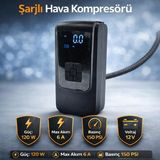Nzb Şarjlı Hava Kompresörü Taşınabilir 150 Psı Araba Bisiklet Motor Top Lastik Şişirme Dijital Ekranlı - Siyah
