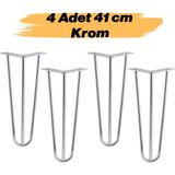 Nzb Sehpa Masa Ayağı 41 cm Krom Gümüş Metal Tekli Dayanıklı Mobilya Destek Yükseltici Ayak Modeli 4 Adet