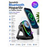 Nzb Sensörlü Bluetooth Hoparlör Telefon Standı Rgb Işıklı Kablosuz Şarjlı Katlanabilir Siyah