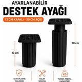 Nzb Siyah Ayarlanabilir Kare Başlı Destek Ayağı 13X20 cm Sert Plastik Tekli Dolap Mobilya Ayağı