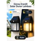 NZB Solar Güneş Enerjili LED Duvar Lambası Hareket Sensörlü 3 Modlu 3000K Sarı Işık Bahçe Aydınlat Aplik