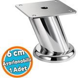 Nzb Tablalı Dereceli Ayarlanabilir (+2cm) Krom Metal Baza Tv Ünitesi Koltuk Mobilya Ayağı (6 Cm)