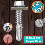 Nzb Trapez Çatı Vidası 5.5x25 Mm Paket 100 Adet Matkap Uçlu Sac Akıllı Vida Çatı Panel Metal Ağaç Vidası