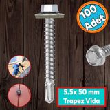 Nzb Trapez Çatı Vidası 5.5x50 Mm Paket 100 Adet Matkap Uçlu Sac Akıllı Vida Çatı Panel Metal Ağaç Vidası