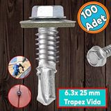 Nzb Trapez Çatı Vidası 6.3x25 Mm Paket 100 Adet Matkap Uçlu Sac Akıllı Vida Çatı Panel Metal Ağaç Vidası