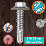 Nzb Trapez Çatı Vidası 6.3x32 Mm Paket 100 Adet Matkap Uçlu Sac Akıllı Vida Çatı Panel Metal Ağaç Vidası