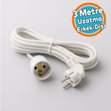 Nzb Uzatma Kablosu Seyyar 3 Metre Dişi-Erkek Fişli F19C Kalın Priz Prizli Sanayi Bahçe Elektrik Kablosu - Beyaz