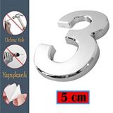 Nzb Yapışkanlı Kapı Numarası Küçük Boy 50 Mm 5 Cm Numara 3 Rakam Üç Sayısı Krom Renk Numaralar 1 Adet