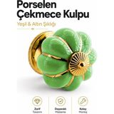 Nzb Yeşil Porselen Gold Metal Renk Düğme Kulp Mobilya Çekmece Dolap Kulpu Kulbu Kulpları (1 Adet) - Yeşil - Gold