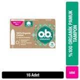 o.b. Organic Cotton Mini Tampon, 16’lı | %100 Sertifikalı Organik Pamuk, Mini Emicilik, Parfüm İçermez, Klorlu Ağartıcı İçermez