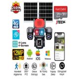 O-kam Ok-337 Premium 4g 12mp Sim Kartlı 2xsolar Panelli Çakarlı 4 Kameralı 1 Ptz Akıllı Kamera + 128gb Sd Kart