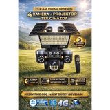 O-Kam OK334 Premium 12MP 4 Kameralı 4G 3 Solar Panel AOV Gece Görüş Sesli Konuşma Akıllı Kamera ve Kumandalı Projektör - Sim Kart Hariç