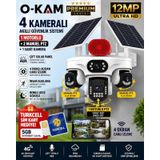 O-kam Ok337b Premium 12mp 4 Kameralı 4g Çift Solar Panel Aov Gece Görüş Sesli Konuşma Akıllı Kamera Sim Kart