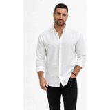Oada Erkek Keten Kumaş Oversize Uzun Kollu Rahat Kalıp Gömlek - Beyaz - 2XL