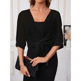 Oada Kadın Truvakar Kol Önden Bağlamalı Kısa Şifon Bolero Ceket - 2XL - 3XL - Siyah