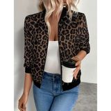 Oada Kadın Uzun Kollu Önden Fermuarlı Modal Ceket - 2XL - 3XL - Leopar