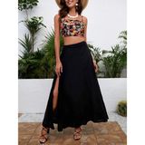 Oada Kadın Yüksek Bel Yandan Yırtmaçlı Uzun Sandy Etek - Siyah - 2XL - 3XL