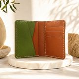 Oakco Leather Hakiki Deri Turuncu - Yeşil El Yapımı Cüzdan