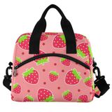 Oarencol Sevimli Çilek Pembe Yalıtımlı Öğle Yemeği Çantası Polka Dot Yeniden Kullanılabilir Soğutucu Öğle Yemeği Tote Kutusu Omuz Askısı İş Piknik Okul Plaj için
