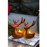 Obaco Dekoratif Işıklı Geyik Biblo Seti, 2li Süs Objesi, Tealight Led Mumlu