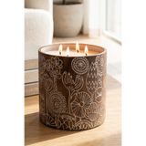 OBBJE Amber Kokulu | Flora Dekoratif Beton Mum 4 Fitilli | Çiçek Desenli | El Yapımı | Tasarım Mum | 380 gr.