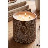 Obbje Amber Kokulu | Flora Dekoratif Beton Mum 4 Fitilli | Çiçek Desenli | El Yapımı | Tasarım Mum | 380 Gr. - Kahverengi