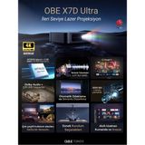OBE X7D Ultra Google TV Destekli (4K Destekler) 1200 ISO Otomatik Odaklı Akıllı Lazer Projeksiyon Cihazı - Gri