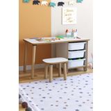 OBİ Atölye Çocuk Çalışma Masası 90x45 Cm 3 Sepetli Çocuk Masa Tabure Seti Oyun & Aktivite Masası