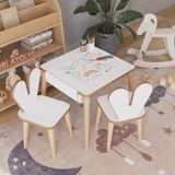 Obi Atölye Resim Kağıdı Rulolu Çocuk Aktivite Masası 45 x 45 cm 2 Sandalyeli Tavşan Sandalye Parlak Beyaz MDF