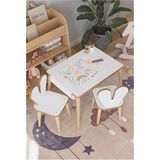 Obi Atölye Resim Kağıdı Rulolu Çocuk Aktivite Masası 60X45 cm 2 Sandalyeli Tavşan Sandalye - Beyaz