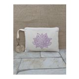 OBİDEV Tahta Baskı Tek Lotus Çiçeği Clutch ,portföy Çanta, Makyaj Çantası
