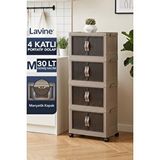 obido ”medium” 4 Katlı Portatif Dolap Organizer 30lt Çok Amaçlı Mıknatıs Kapaklı, Katlanır, Tekerlekli Kahverengi