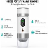 Obiem Obıess Taşınabilir Espresso Kahve Makinesi Şarjlı Kapsül ve Öğütülmüş Kahve ile Uyumlu V3 - Beyaz