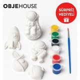 Objehouse Çocuk Temalı Alçı Boyama Seti – 6 Figür + 6 Renk + Fırça