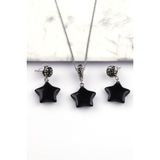 Obsidyen Doğal Taş Kolye - Küpe 2Li Set