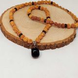 Obsidyen Taşlı Rudraksha Tohum Kolye Dolama Bileklik 8mm (49706)
